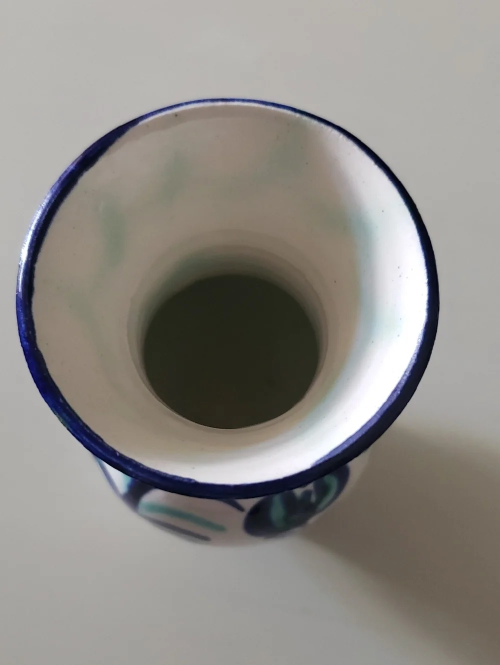 Vtg Hand-Painted Ceramic Vase - White W/ Blue & Green Floral Accents - 5.25